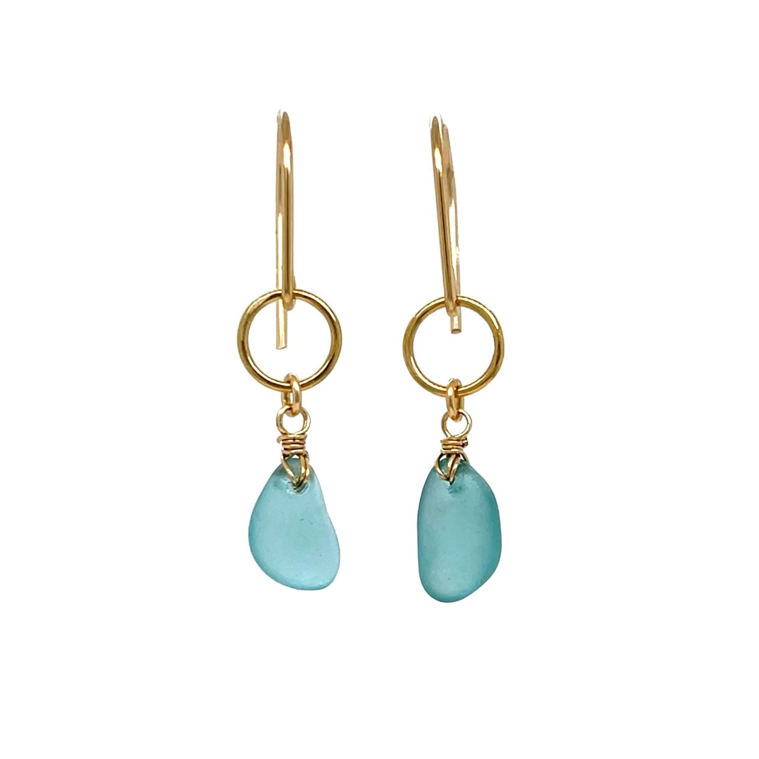 Turquoise Sea Glass Gold Circle Earrings
