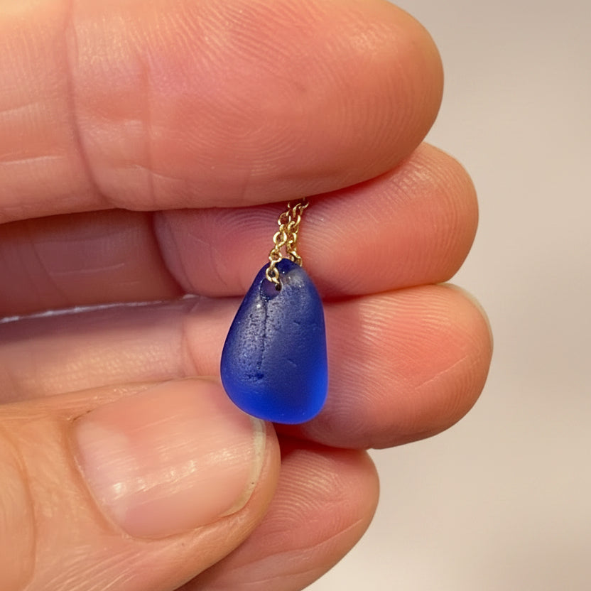 Blue Sea Glass & Lapis Lazuli Gold Necklace