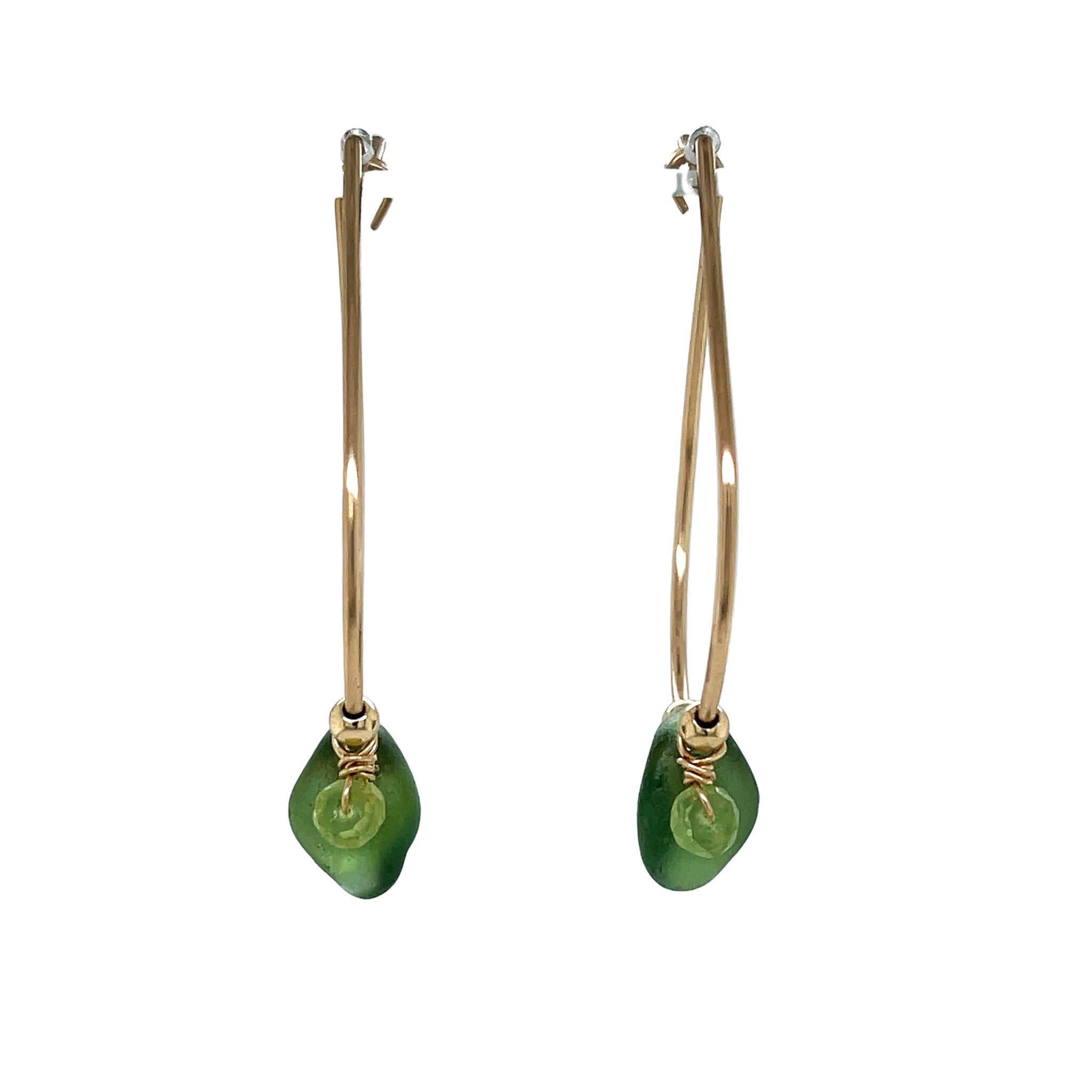 Green Sea Glass & Peridot Gold Hoops