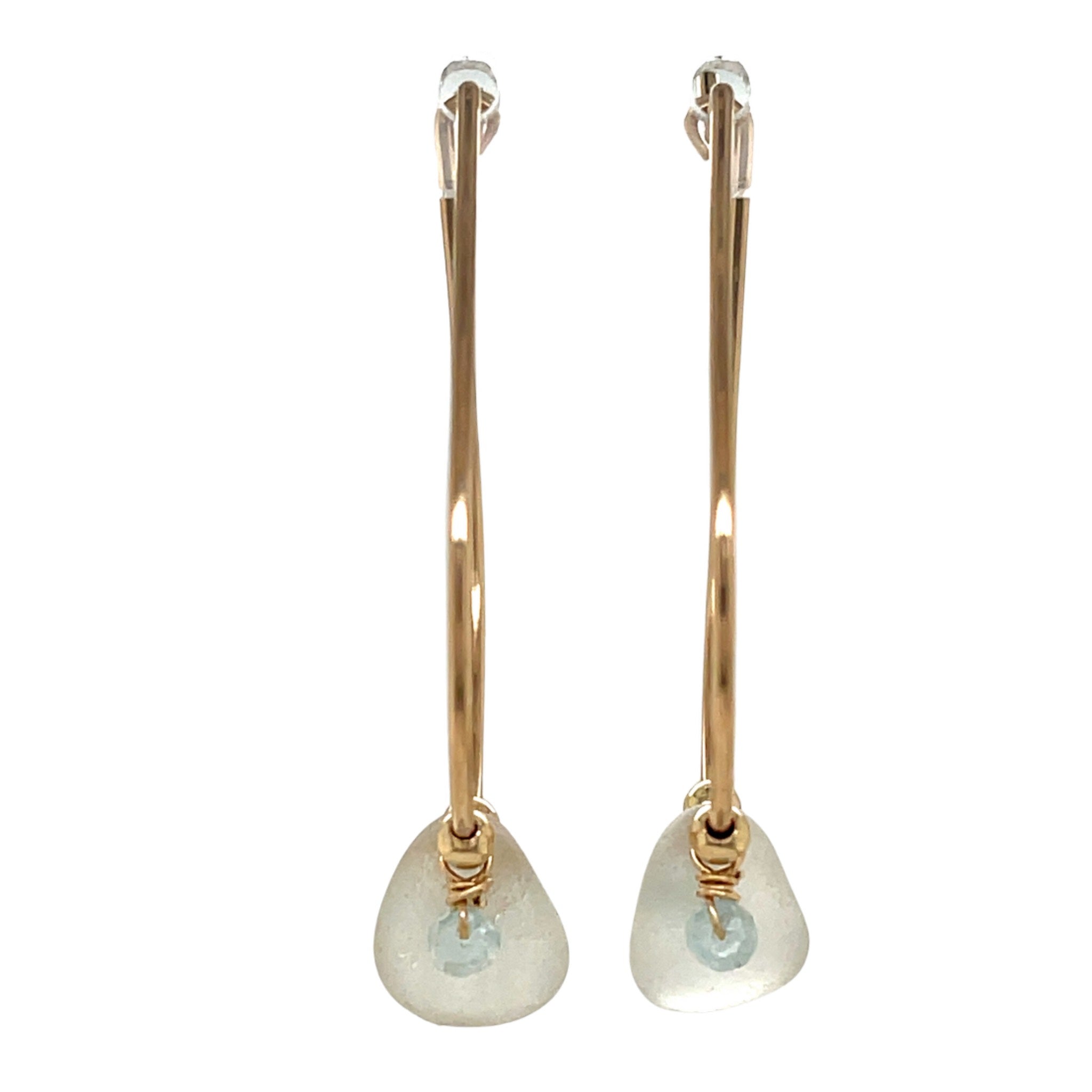 Clear Sea Glass Gold Earrings - Hoops