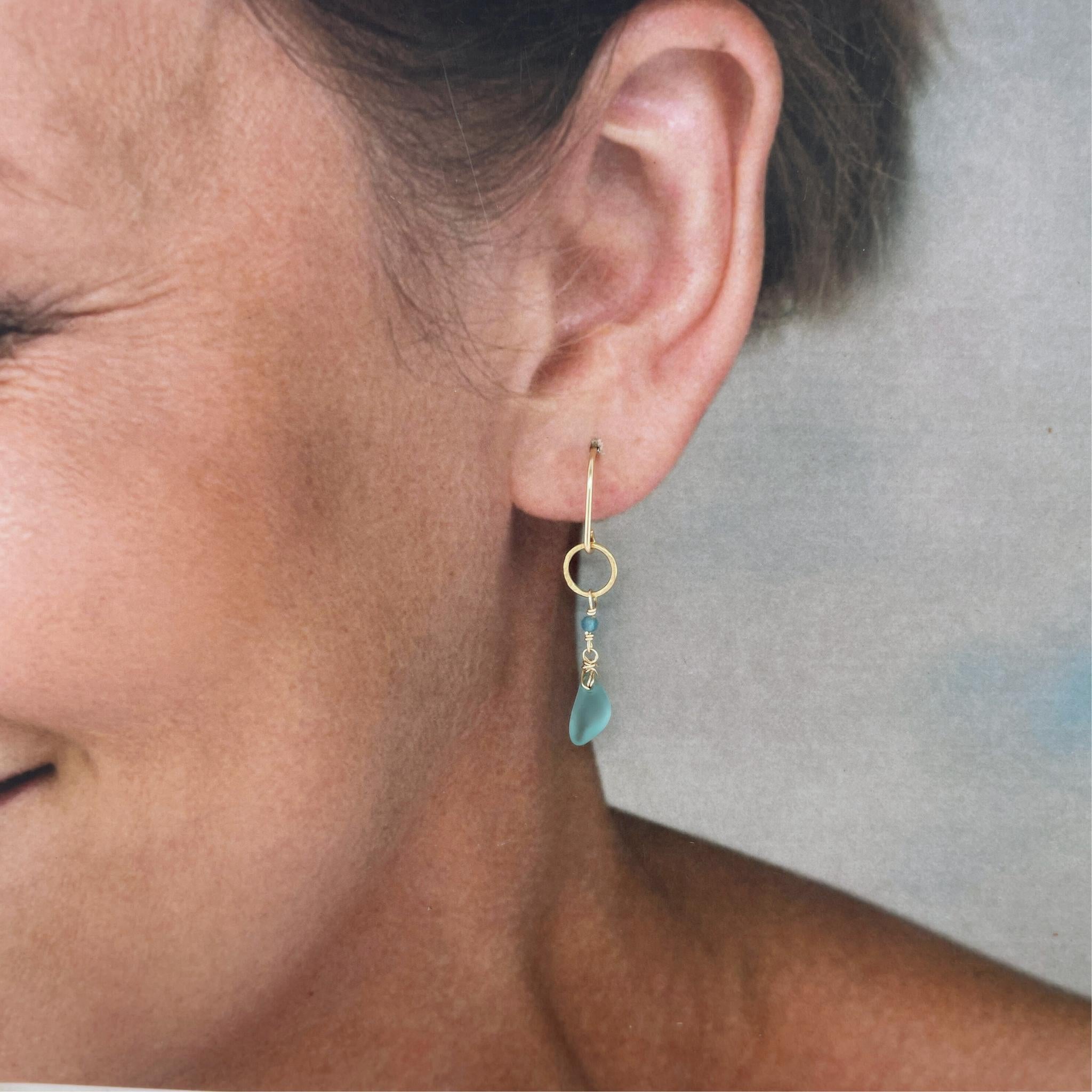 Turquoise Sea Glass & Apatite Gold Earrings