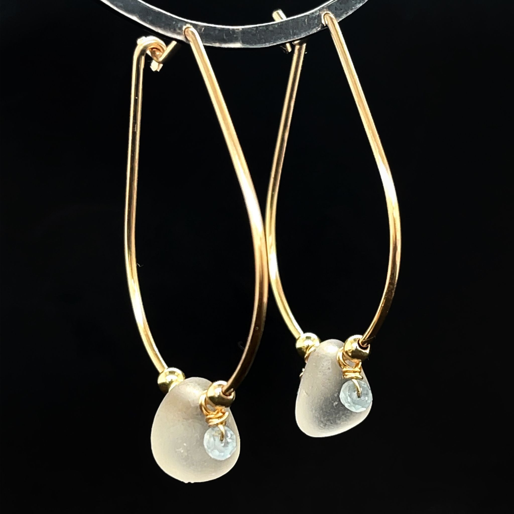 Clear Sea Glass Gold Earrings - Hoops