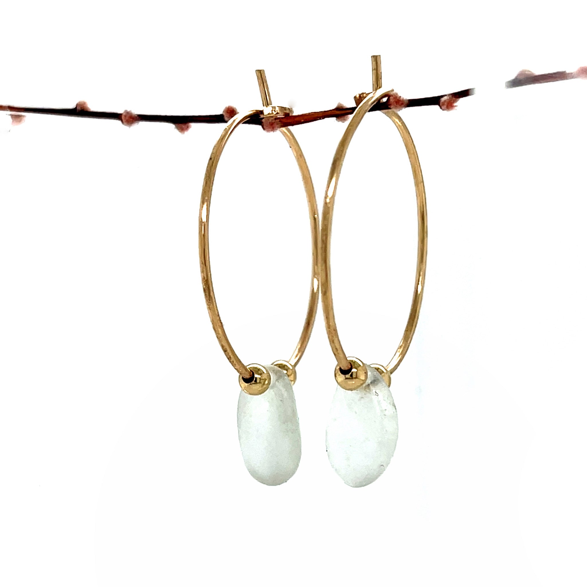 Clear Sea Glass Gold Hoops