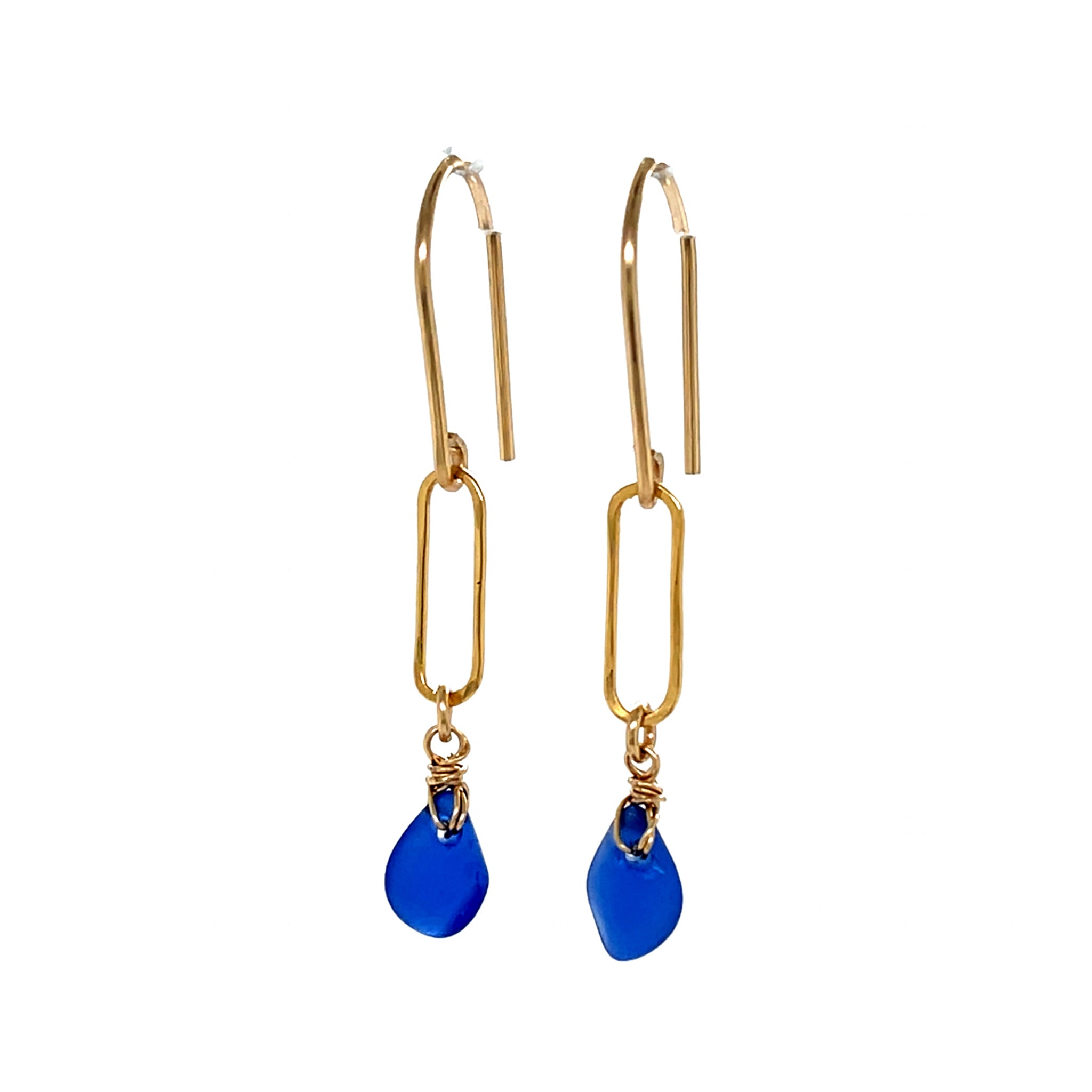blue gold paperclip earrings