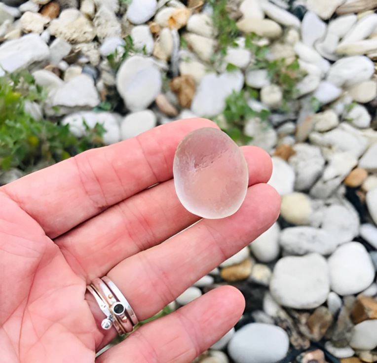 Clear Sea Glass Gold Earrings - Hoops