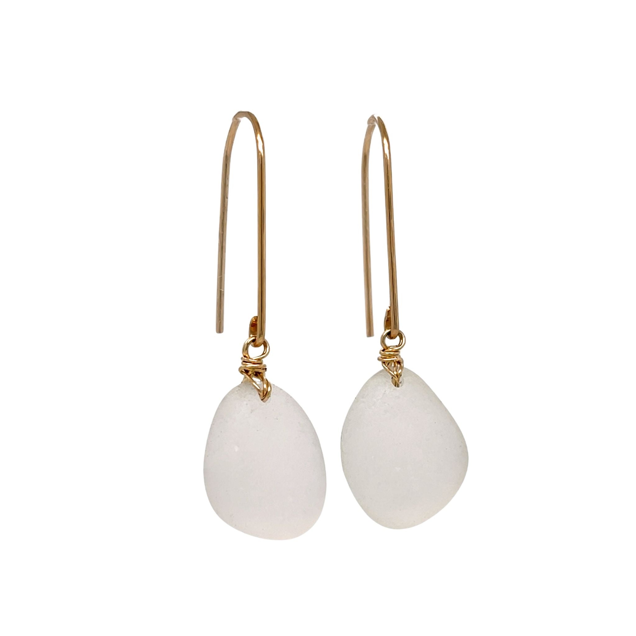 Clear Sea Glass Gold Earrings