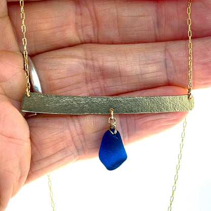 gold bar necklace, sea glass jewellery