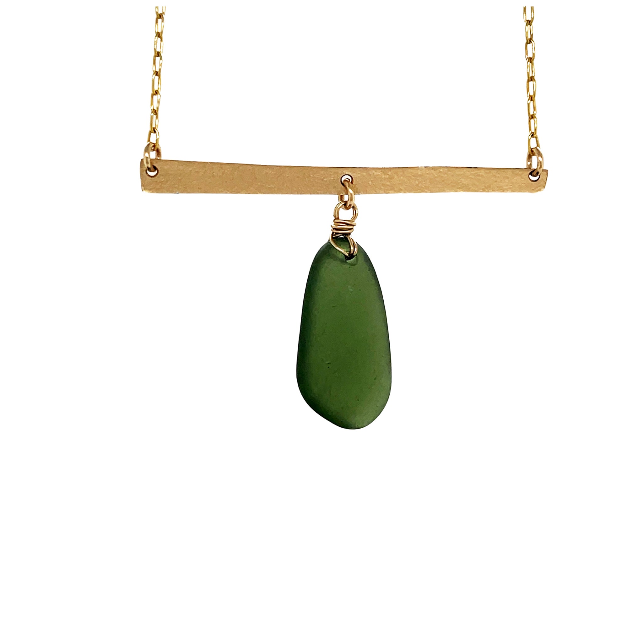 Green Sea Glass Gold Bar Necklace