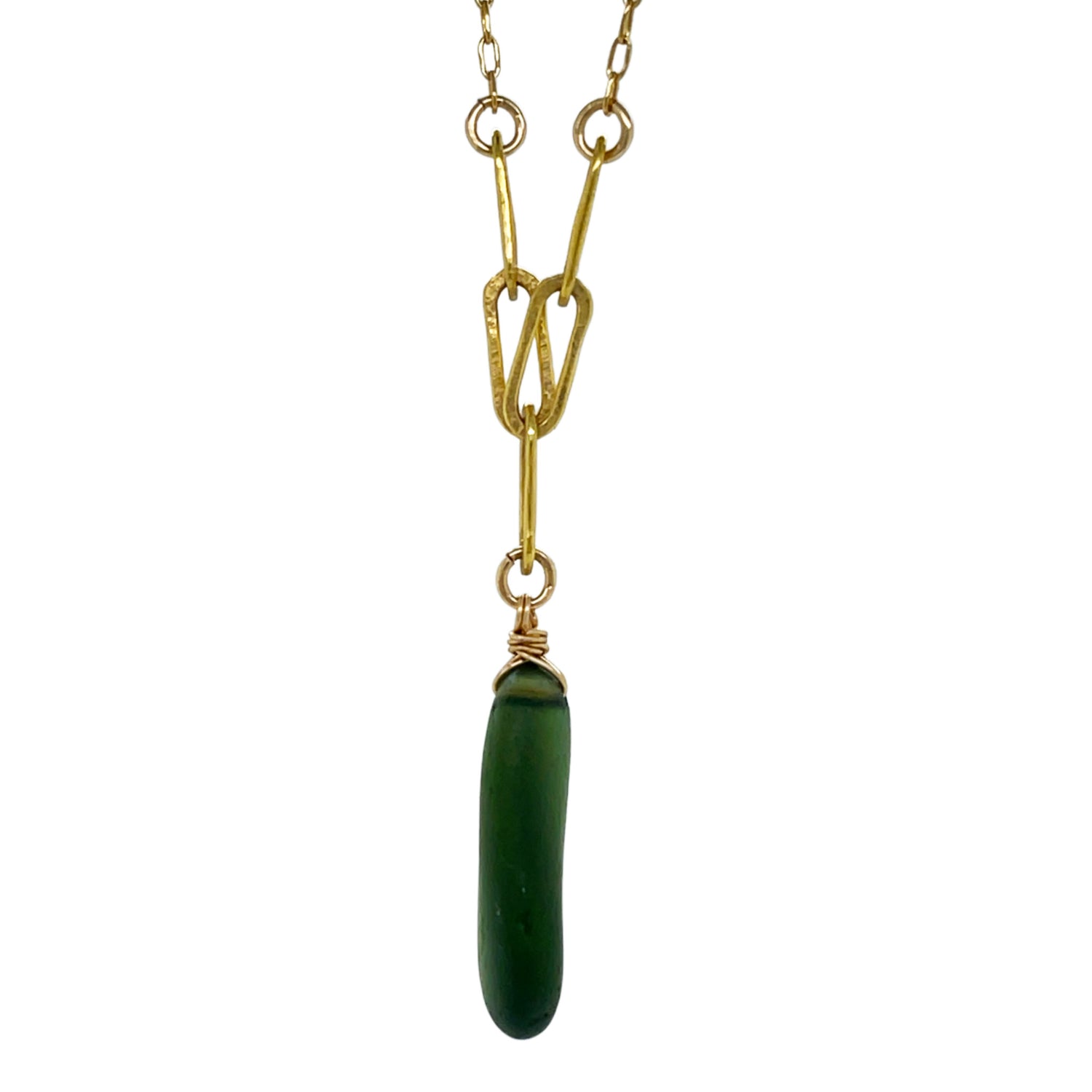 Handmade gold necklace featuring genuine antique sea glass Australian Made