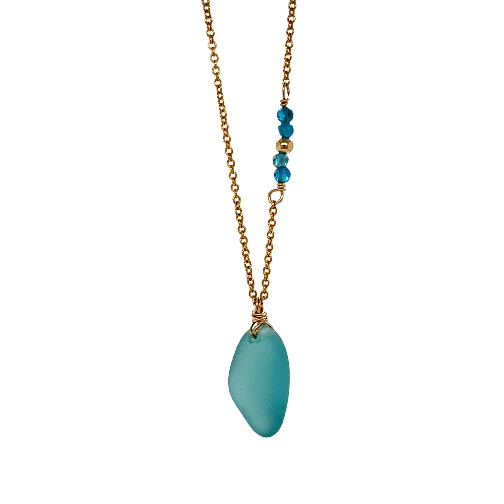Turquoise sea glass necklace on fine gold chain