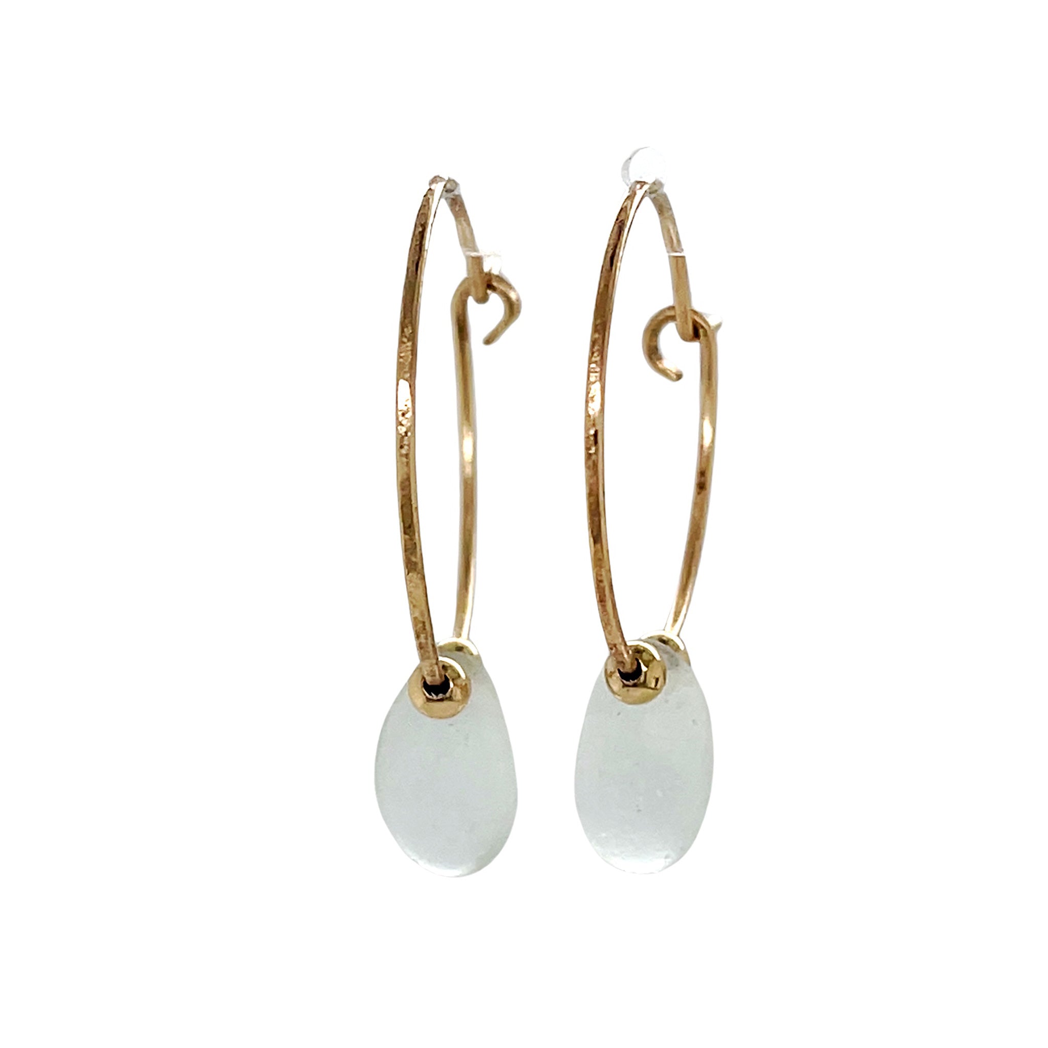 Clear Sea Glass Gold Hoops