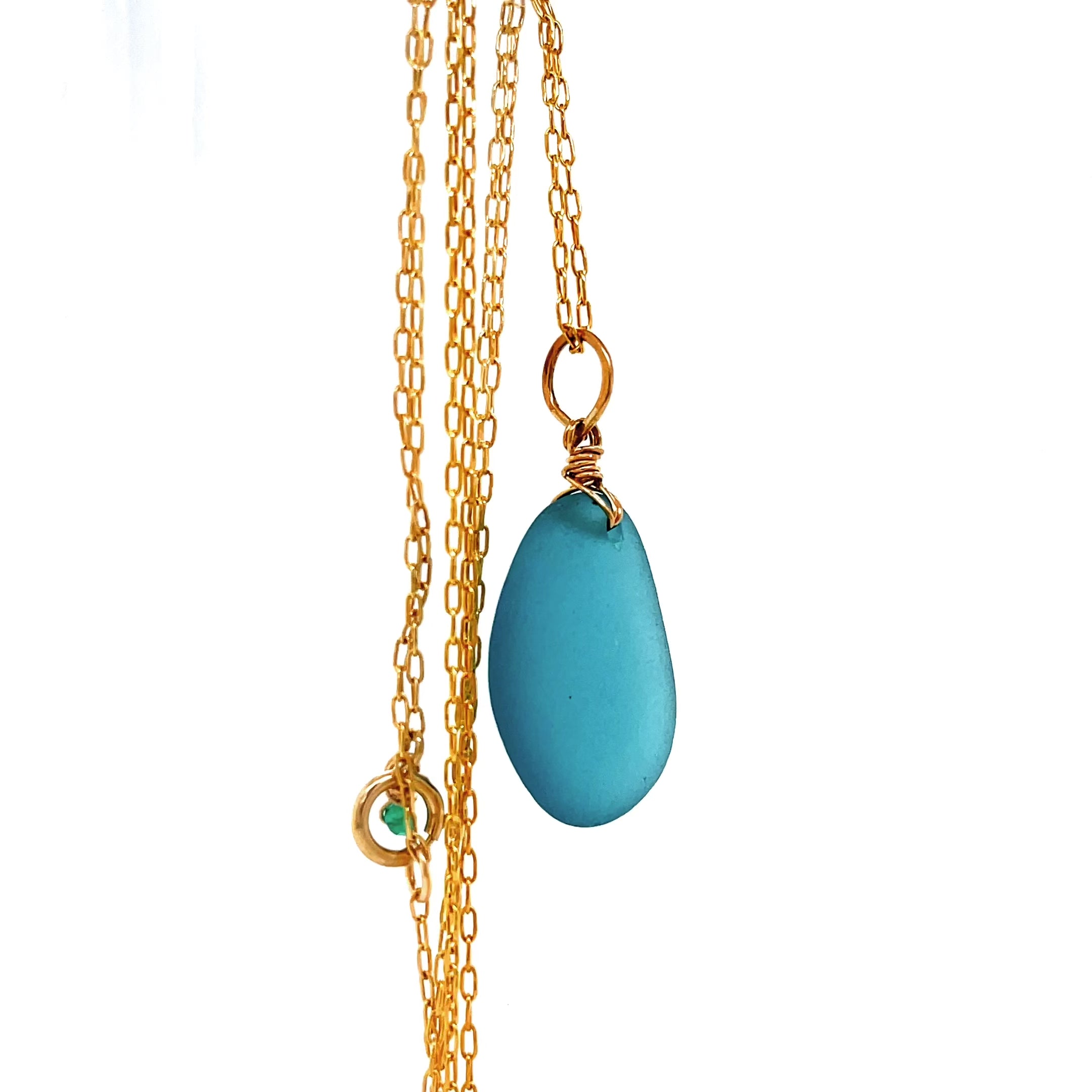 Turquoise Sea Glass Gold Necklace