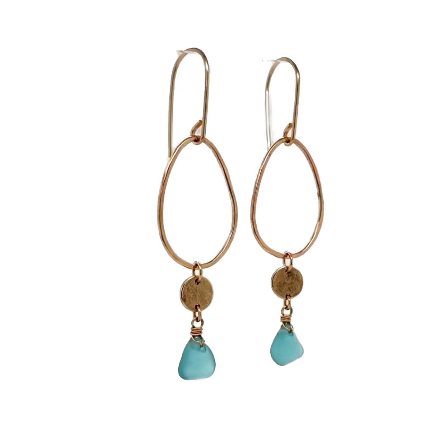 Turquoise Sea Glass Gold Chandelier Earrings