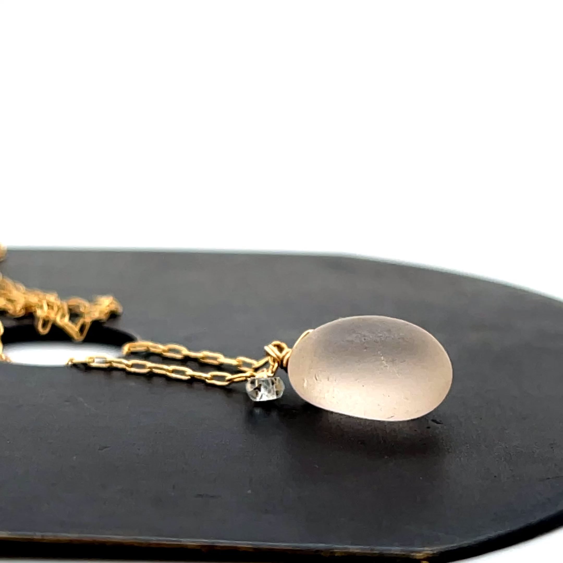 Aquamarine Gold Necklace - Clear Necklace - Sea Glass Chain Necklace