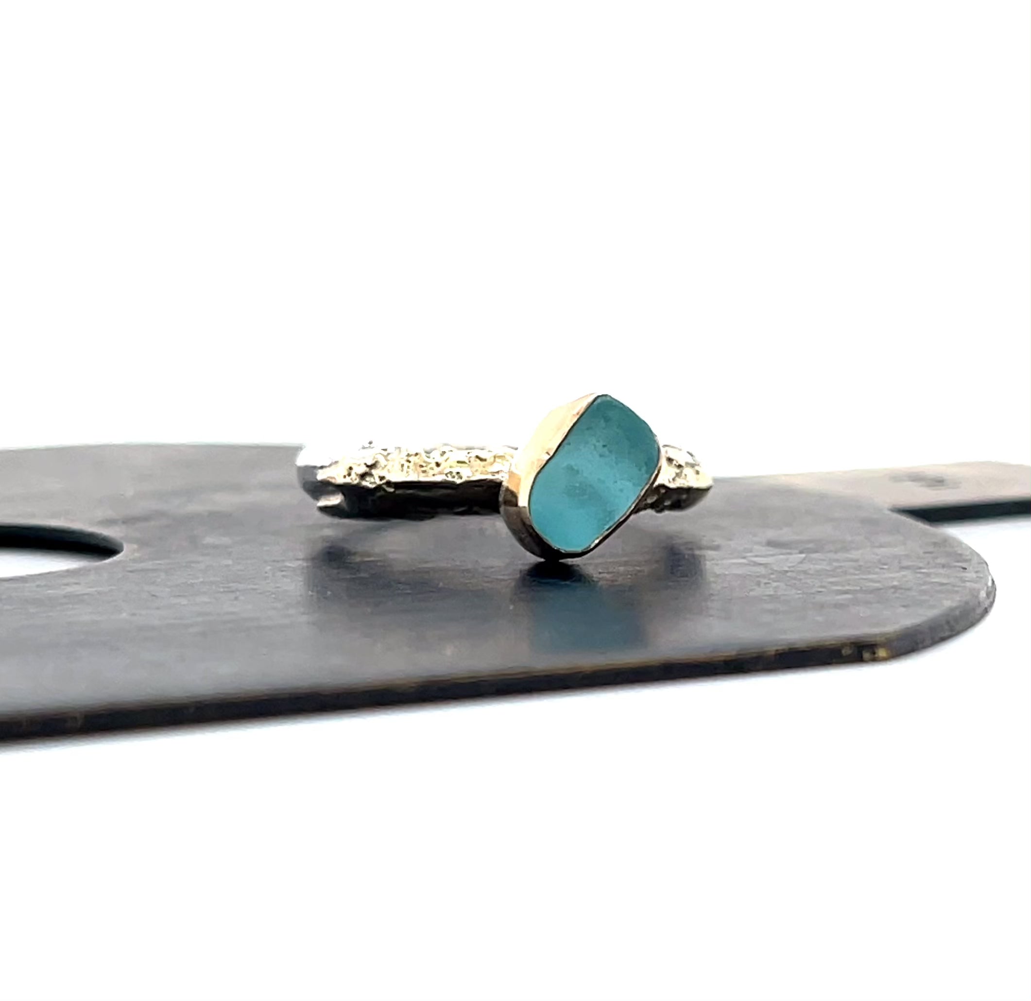 Turquoise Sea Glass Gold and Silver Melt Ring