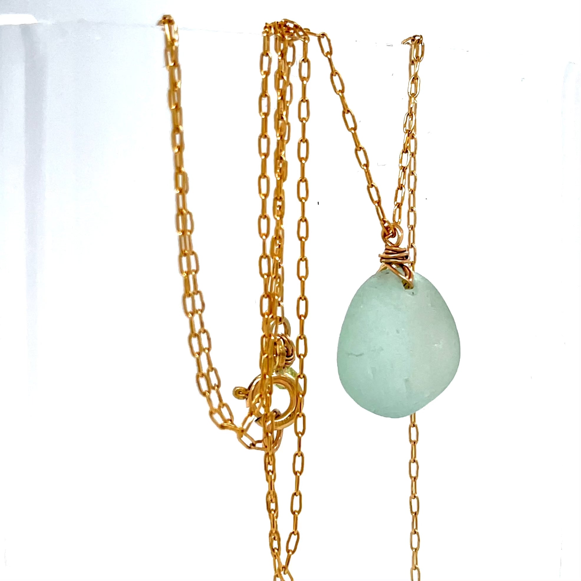 Seafoam Sea Glass Gold Necklace