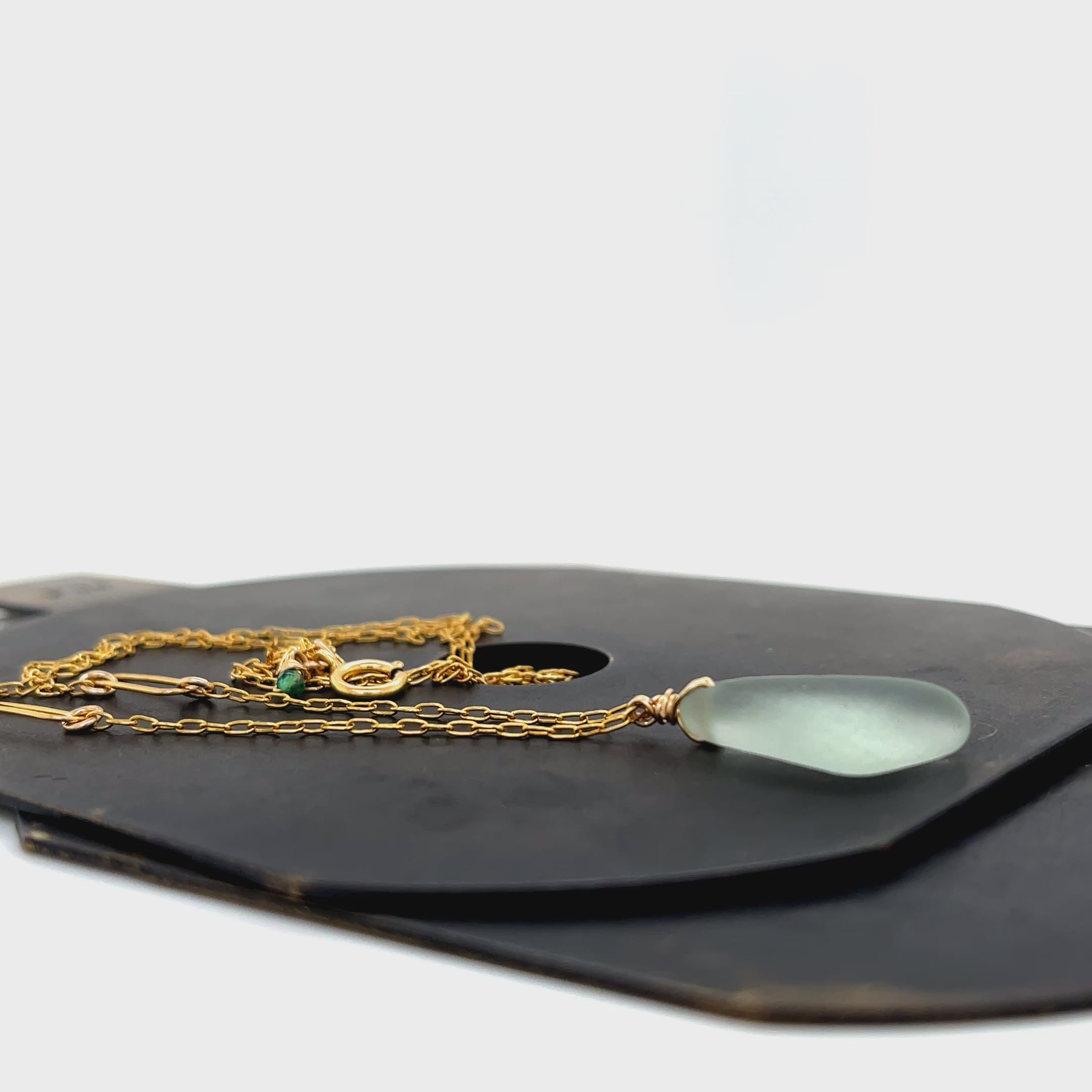 Seafoam Sea Glass Paperclip Gold Necklace
