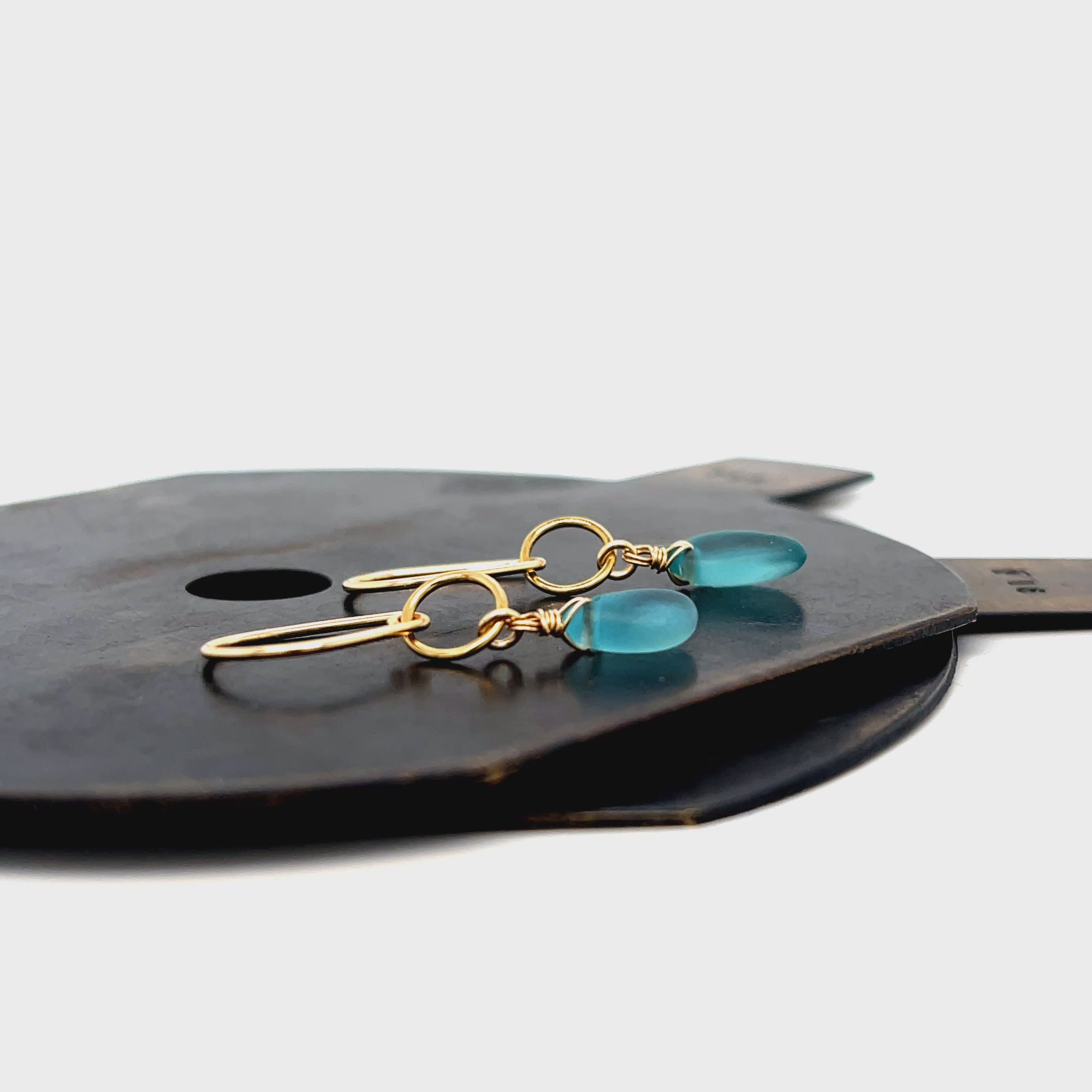Turquoise Sea Glass Gold Circle Earrings