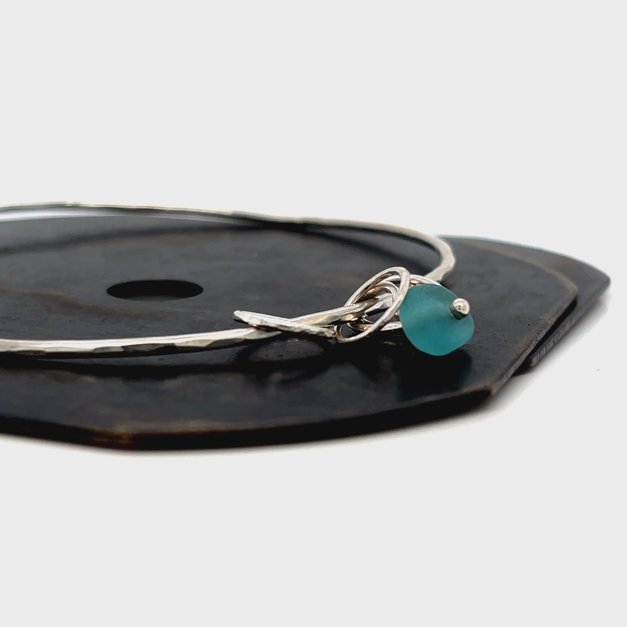 Turquoise Sea Glass Silver Charm Bangle