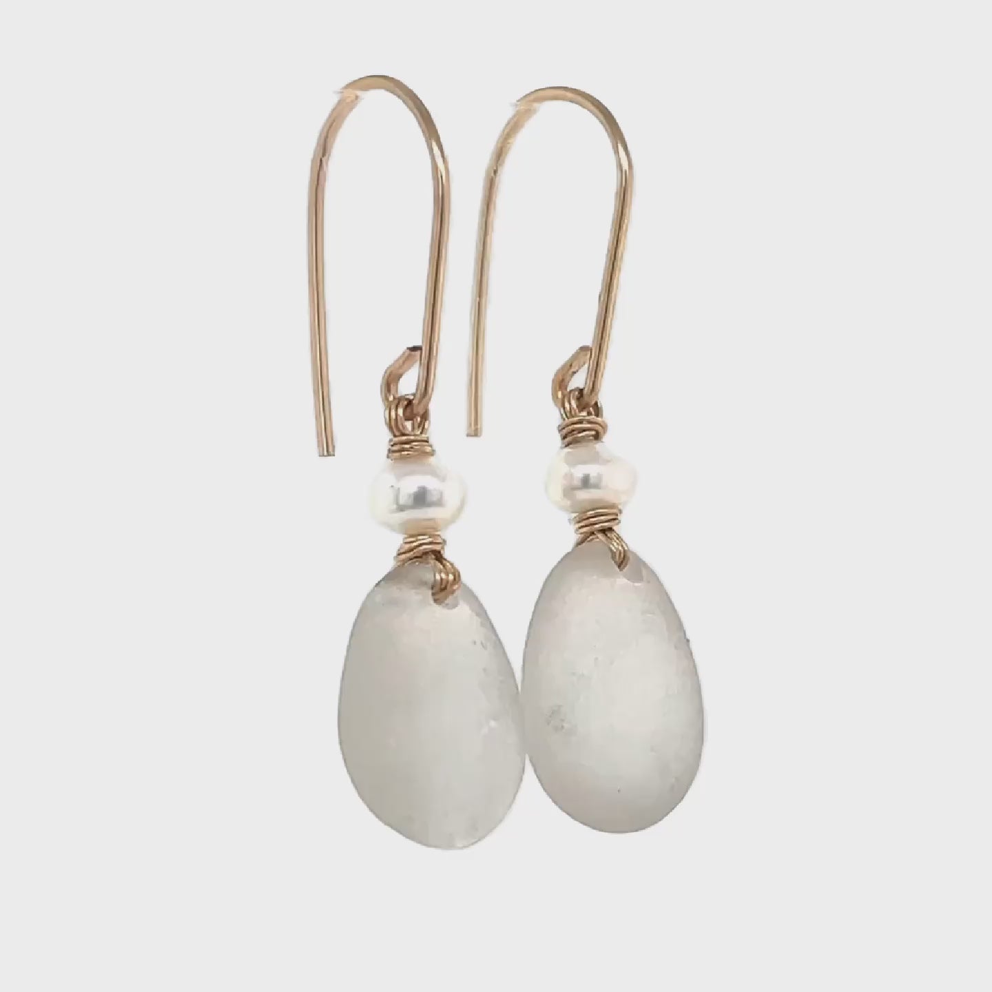 Clear Sea Glass Pearl Gold Earrings