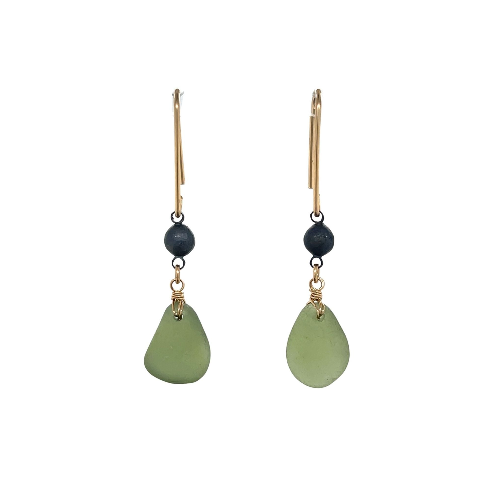 Green Sea Glass Gold Chandelier Earrings