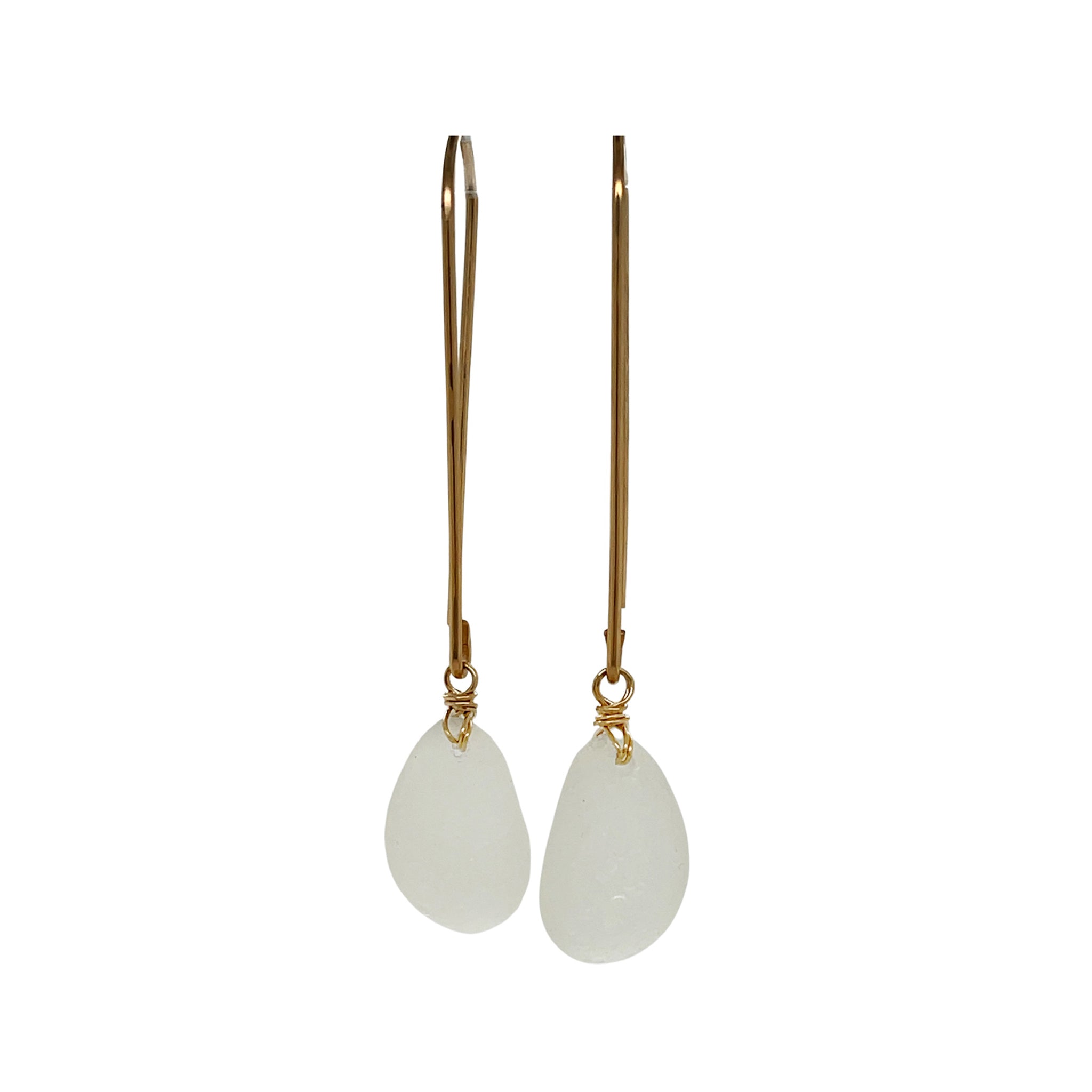 Long Clear Sea Glass Gold Earrings