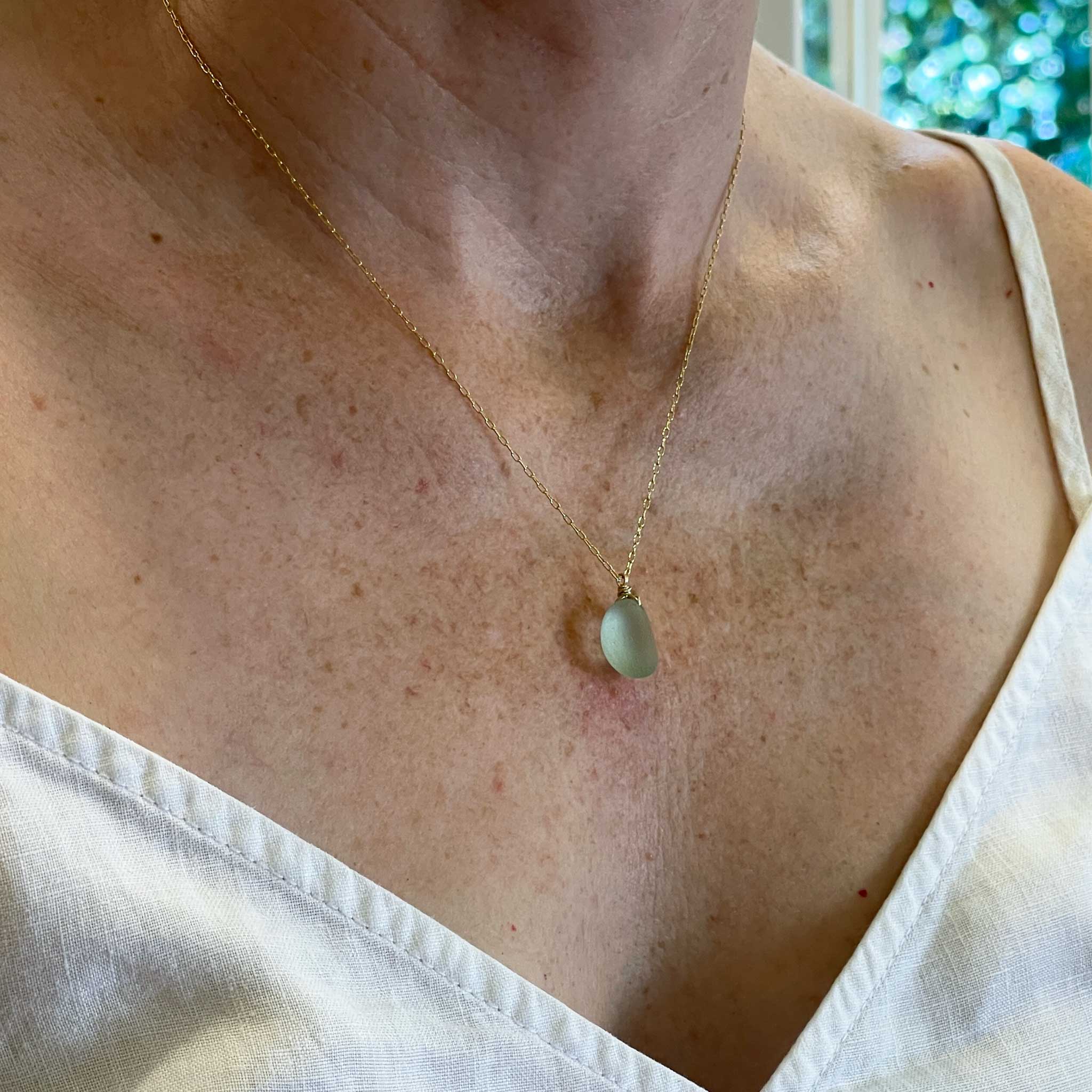 Seafoam Sea Glass Gold Necklace
