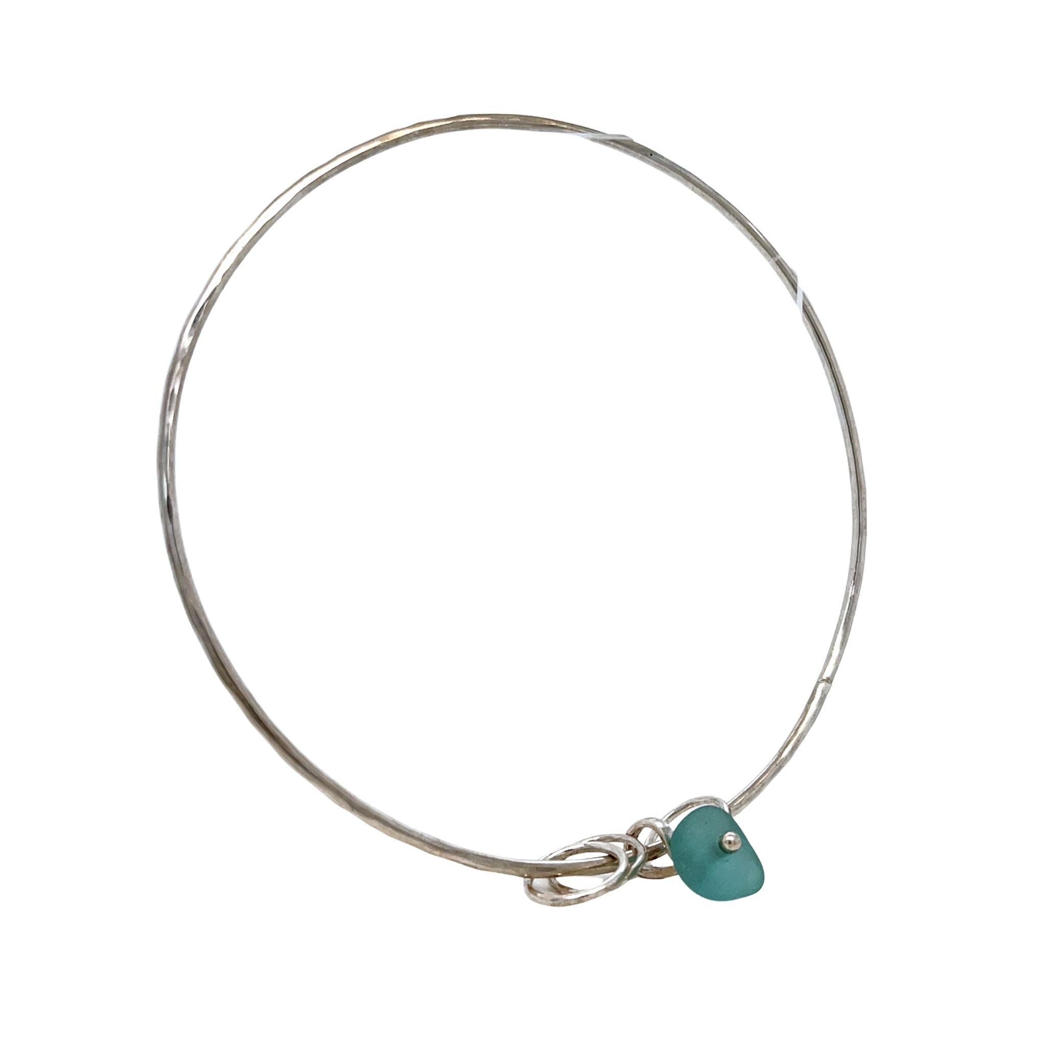 Turquoise Sea Glass Silver Charm Bangle