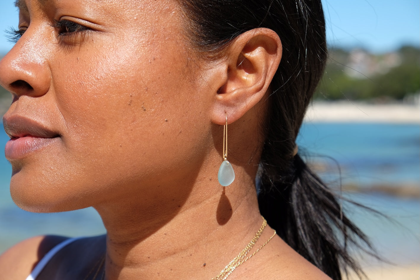 Gold earrings handmade in Australia with seaglass, gems and pearls