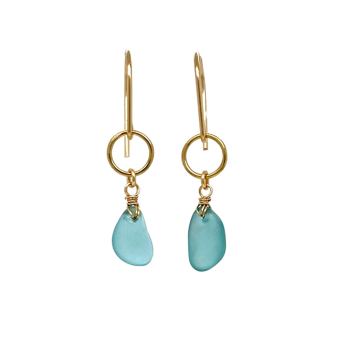 Turquoise Sea Glass Gold Circle Earrings