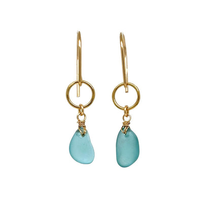 Turquoise Sea Glass Gold Circle Earrings
