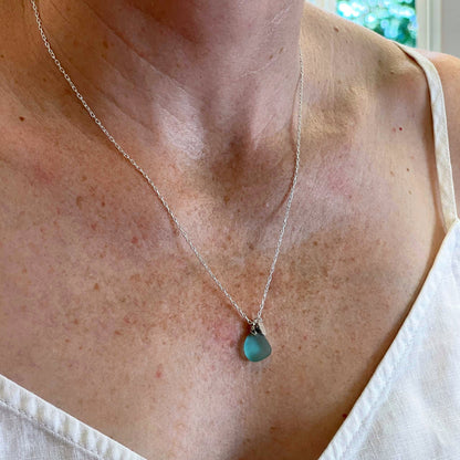 Turquoise Sea Glass Silver Necklace