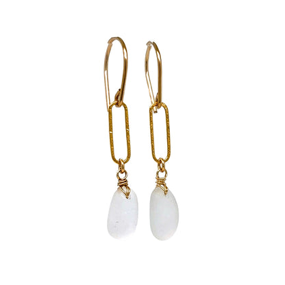 Clear Sea Glass Paperclip Gold Earrings