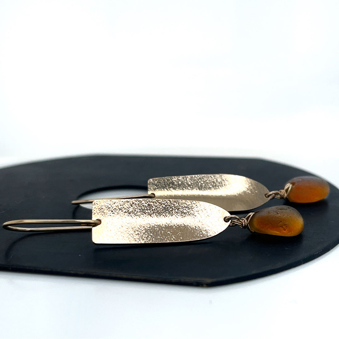 matte gold amber earrings seaglass earrings