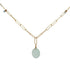Seafoam sea glass gold paperclip chain necklace on white background