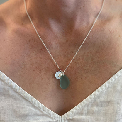 Handcrafted aqua sea glass pendant necklace