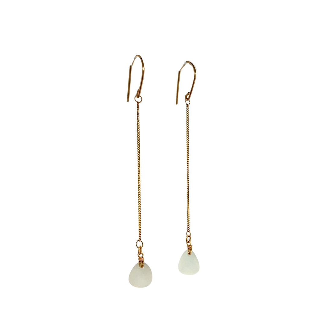 Clear Sea Glass Chain Gold Earrings