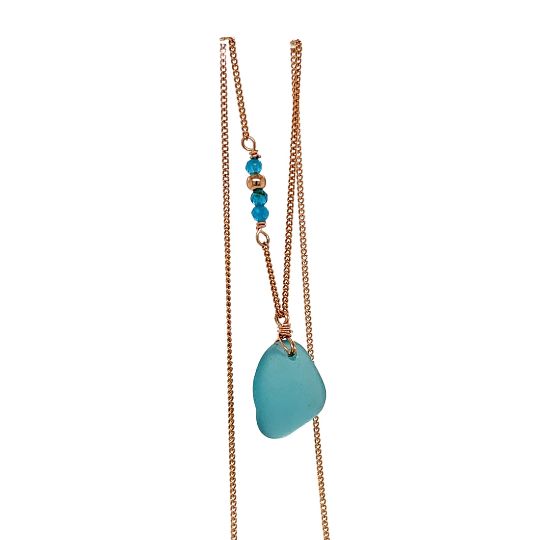 Turquoise Sea Glass and Apatite Necklace - Rose Gold Chain