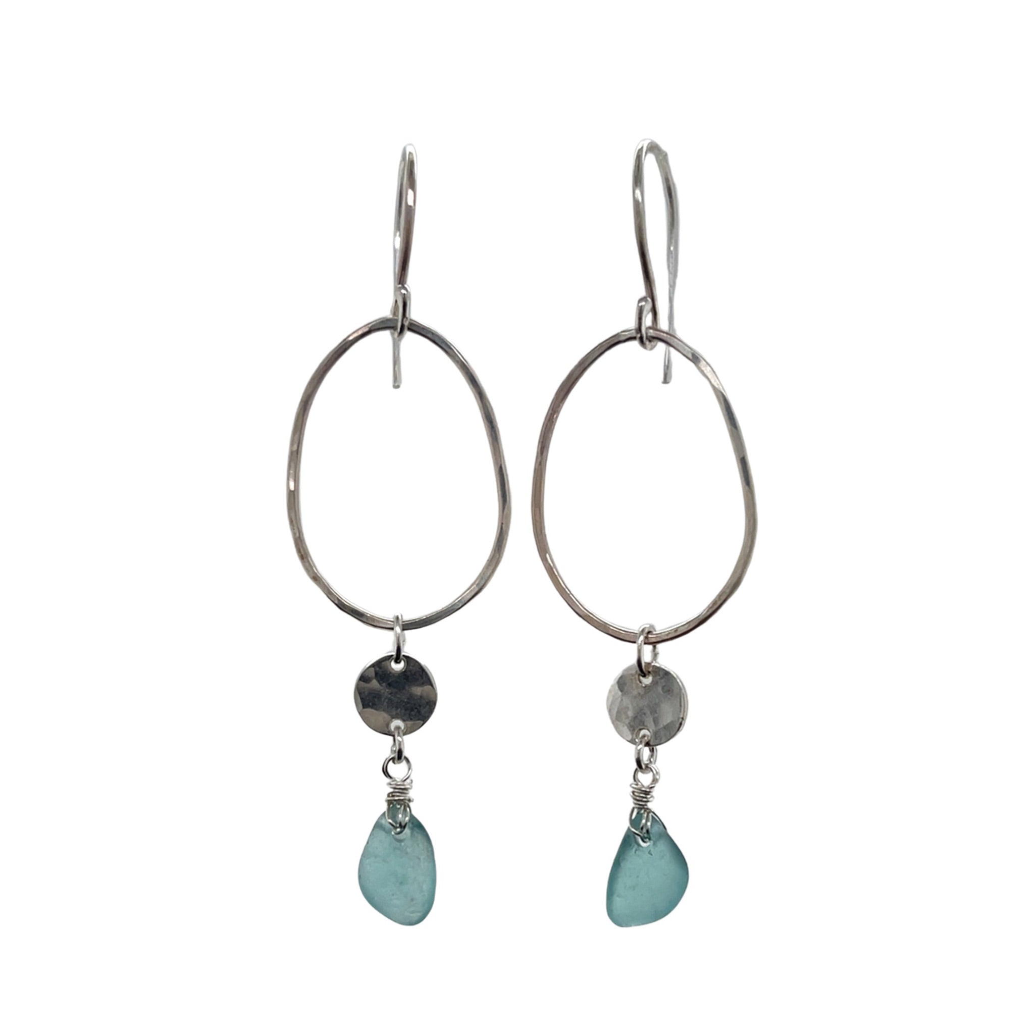 Turquoise Sea Glass Silver Chandelier Earrings