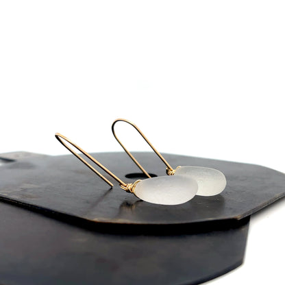 Clear Sea Glass Gold Earrings