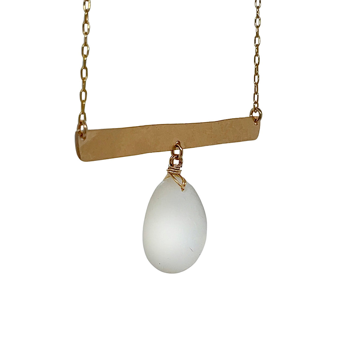 Clear Sea Glass Gold Bar Necklace