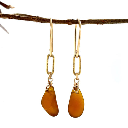 amber sea glass jewellery earrings gold