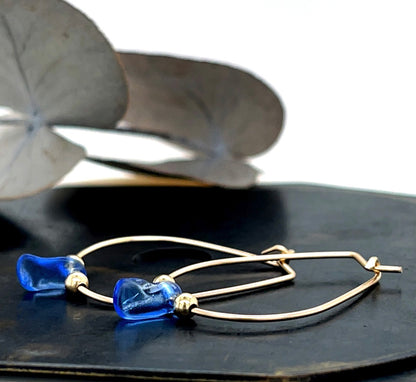 Cornflower Blue Sea Glass Hoop Earrings