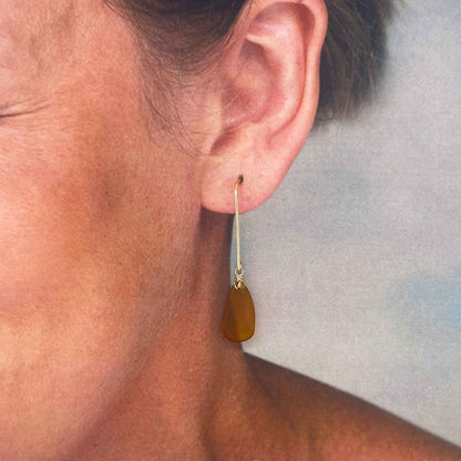 Amber Earrings - Handmade Sea Glass Earrings - Gold Earrings