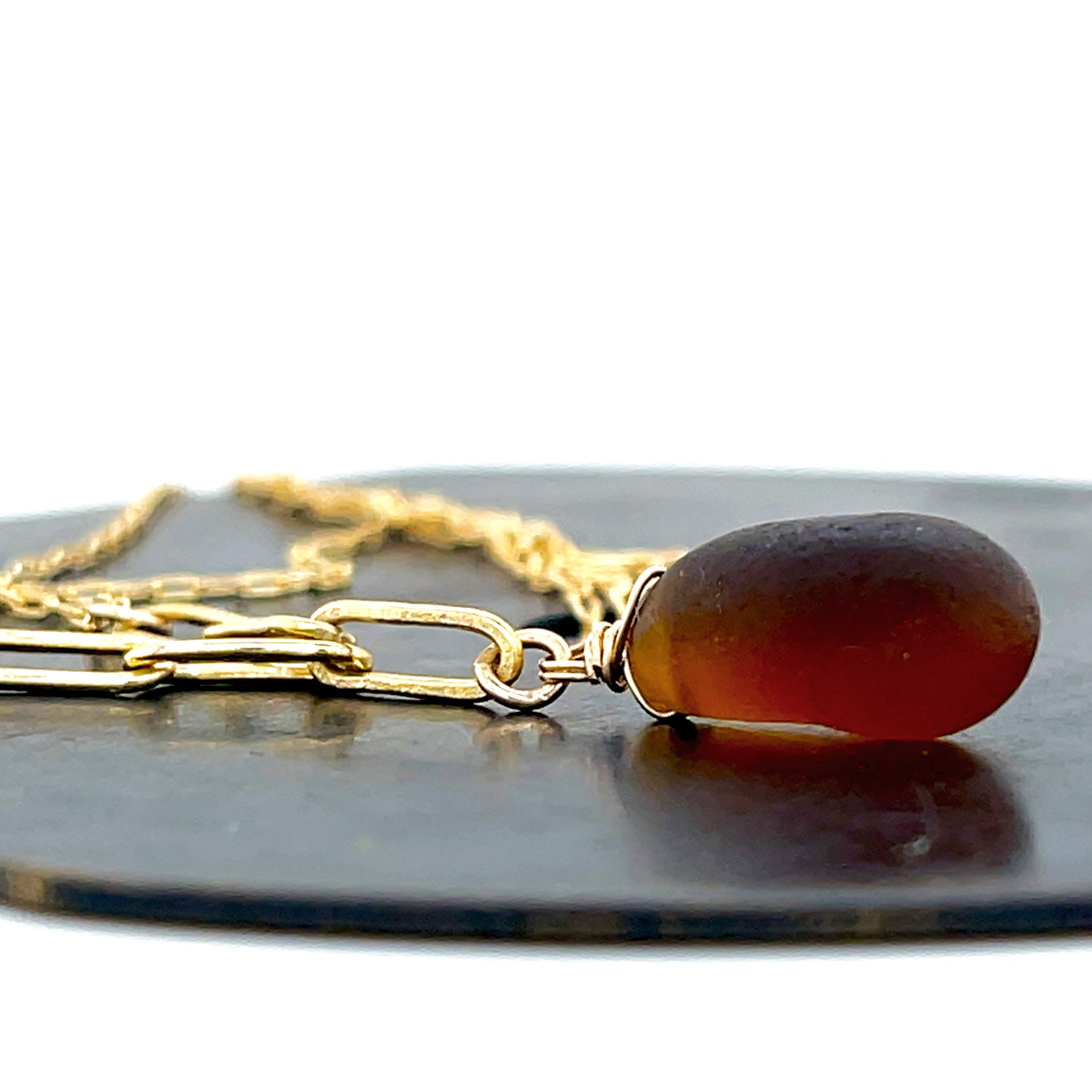 Gold Chain Necklace - Amber Gold Necklace - Handmade Sea Glass Necklace