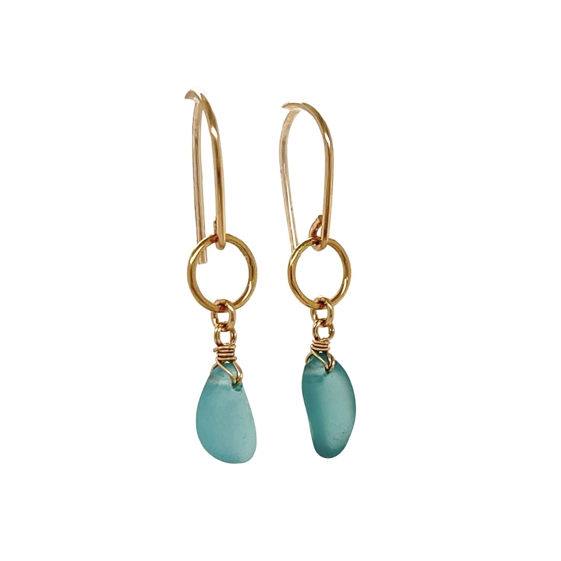 Turquoise Sea Glass Gold Circle Earrings