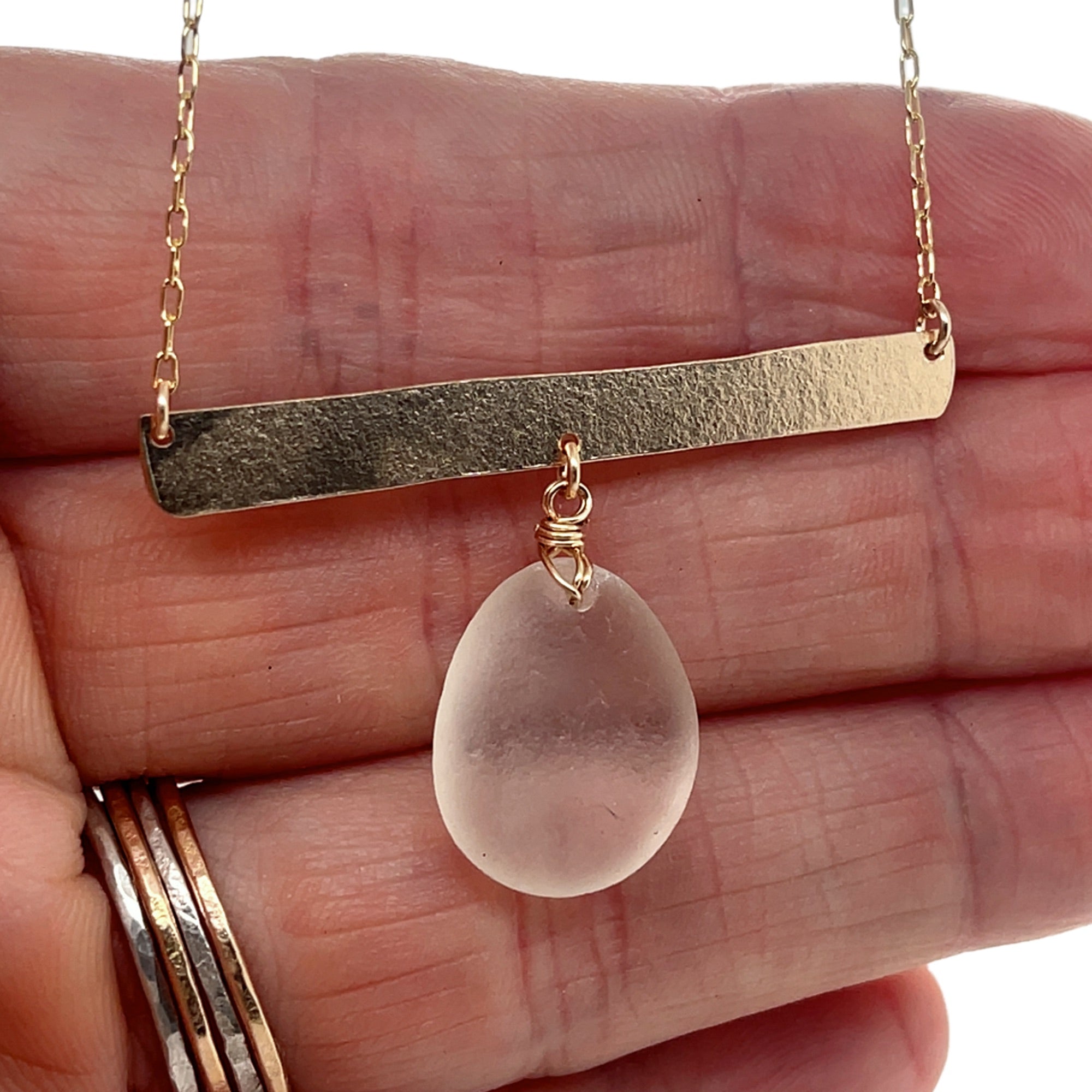 Clear Sea Glass Gold Bar Necklace