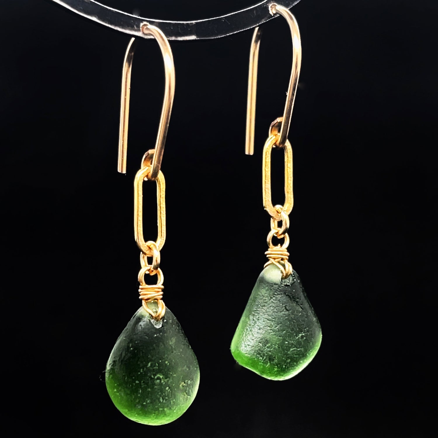 Handcrafted green glass earrings with matte gold finish - perfect for adding a pop of colour to any outfit