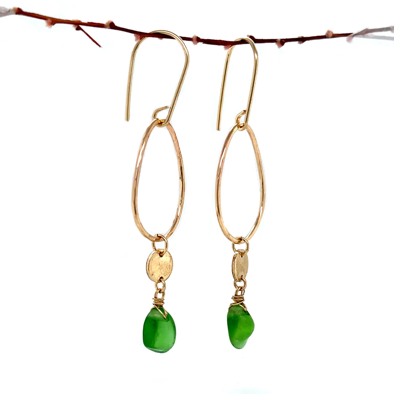 green sea glass earrings