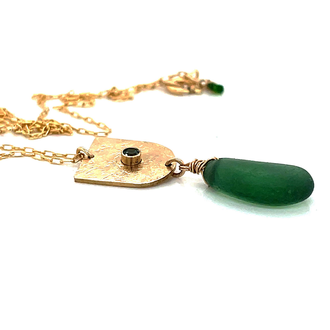 green gold tourmaline necklace sea glass necklace